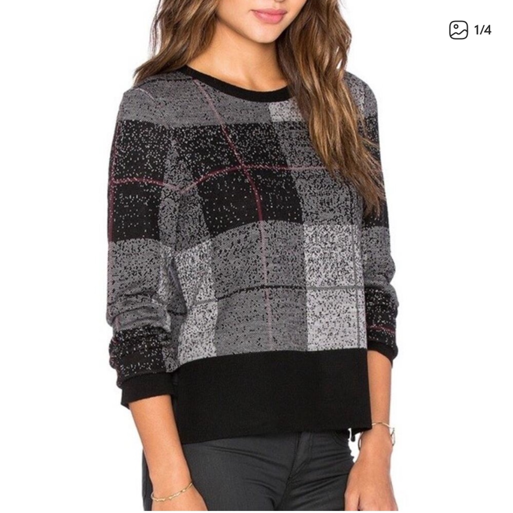 Rag & Bone Merino Wool Plaid Gary And Black Sweater Size S